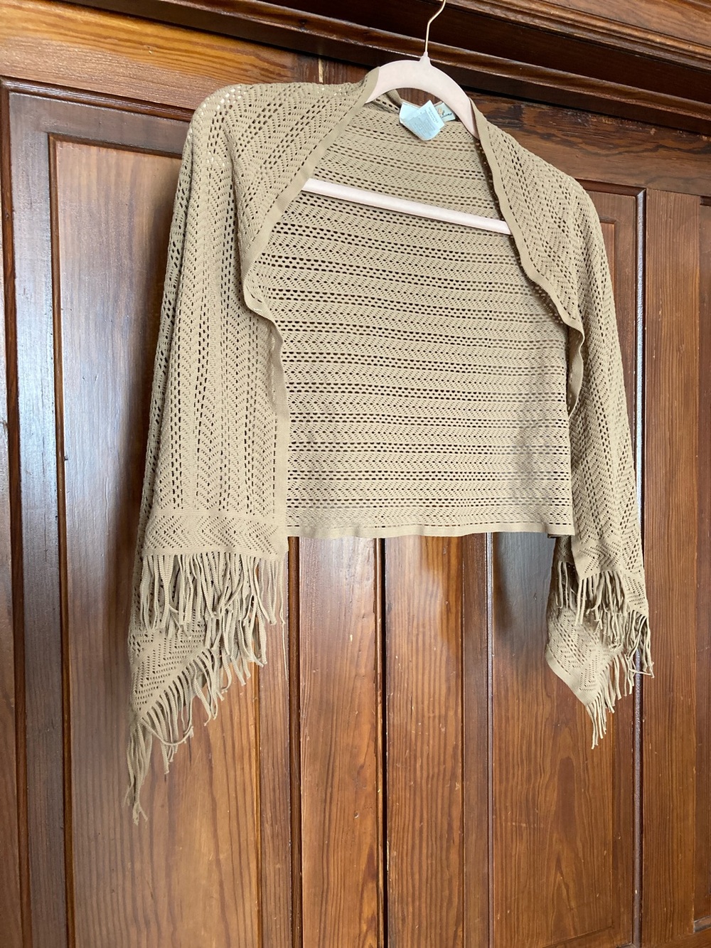 Tommy Bahama Tan Open-Knit Nylon Fringe Shrug One Size 17x46”